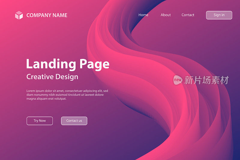 Landing page Template - Fluid Abstract Design on Purple gradient background